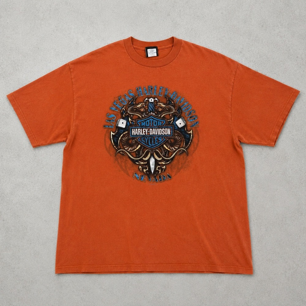 Harley Davidson y2k Las‎ Vegas Nevada T-Shirt Mens XL Burnt Orange Graphic Dice